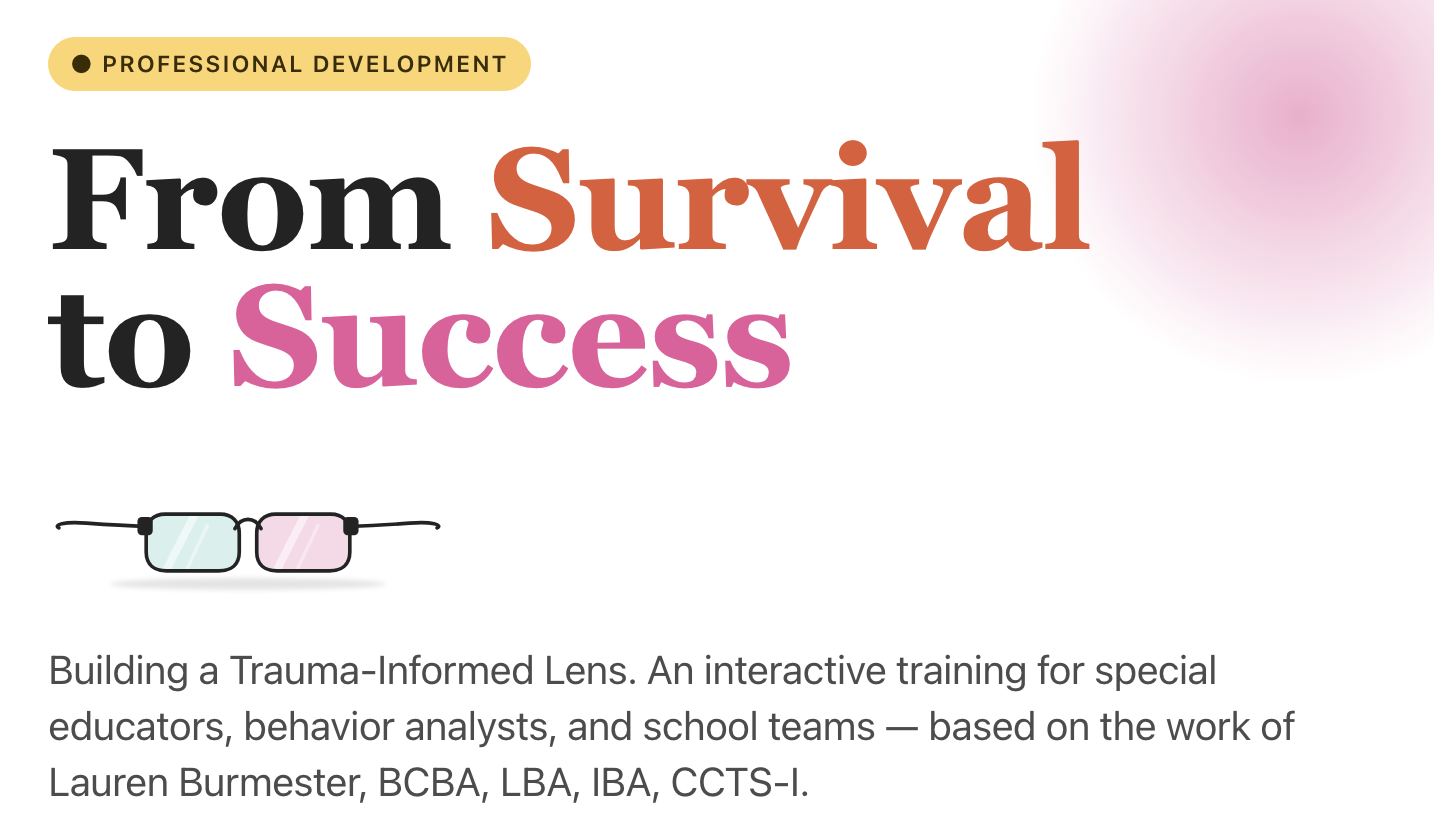 From Survival to Success course page — Building a Trauma-Informed Lens